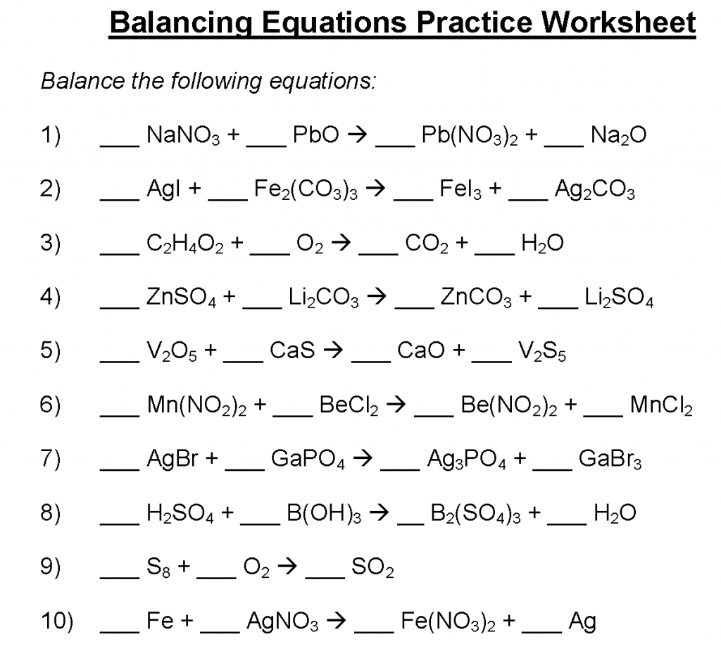 Chemistry Balancing Equations Worksheet Key Balancing Chemical Chemistry Balancing Equations Worksheet Key Balancing Chemical