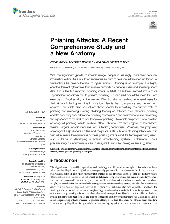 Frontiers Phishing Attacks A Recent Comprehensive Study And A New Anatomy