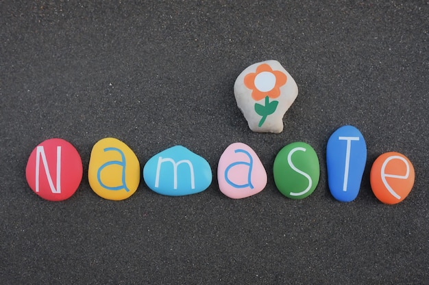 Namaste Customary Hindu Greeting Composed With Multi Colored Stone Namaste Customary Hindu Greeting Composed With Multi Colored Stone