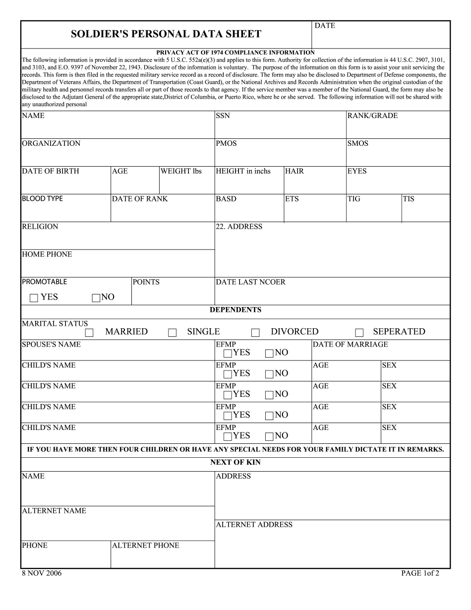 Army Personal Data Sheet: Essential Guide for Soldiers