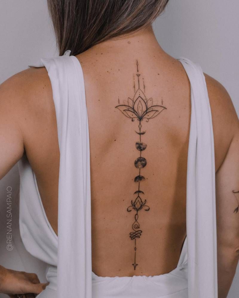 Phases Of The Moon Spine Tattoo Phases Of The Moon Spine Tattoo