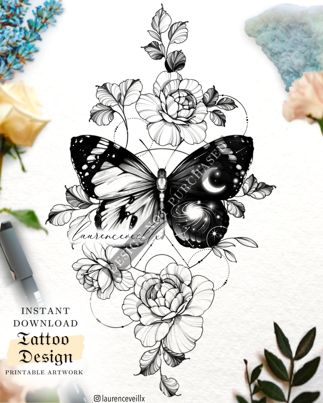 Sleeve Tattoo Design For Women Tattoo Drawing Stencil Etsy Sleeve Tattoo Design For Women Tattoo Drawing Stencil Etsy
