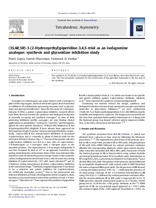 Synthesis Of A Sulfonium Ion Analogue Of The Glycosidase Inhibitor Synthesis Of A Sulfonium Ion Analogue Of The Glycosidase Inhibitor